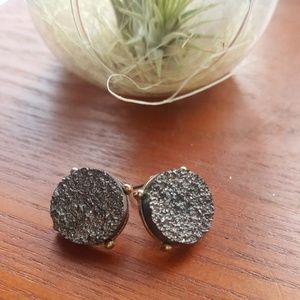 🎁🎁RAW CRUSHED BLACK TOURMALINE BRONZE STUDS
